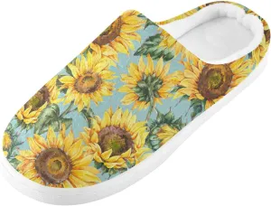 GAIGEO Mens House Slippers Sunny Sunflowers Blue, Memory Foam Warm Slippers for Women, Soft Comfort for Home or Outdoor Use