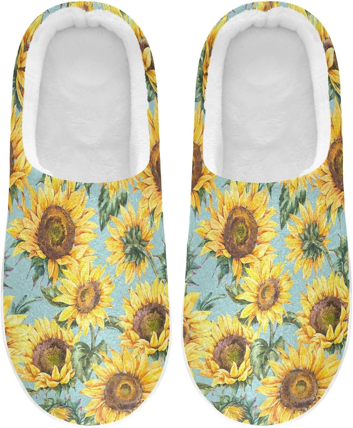 GAIGEO Mens House Slippers Sunny Sunflowers Blue, Memory Foam Warm Slippers for Women, Soft Comfort for Home or Outdoor Use