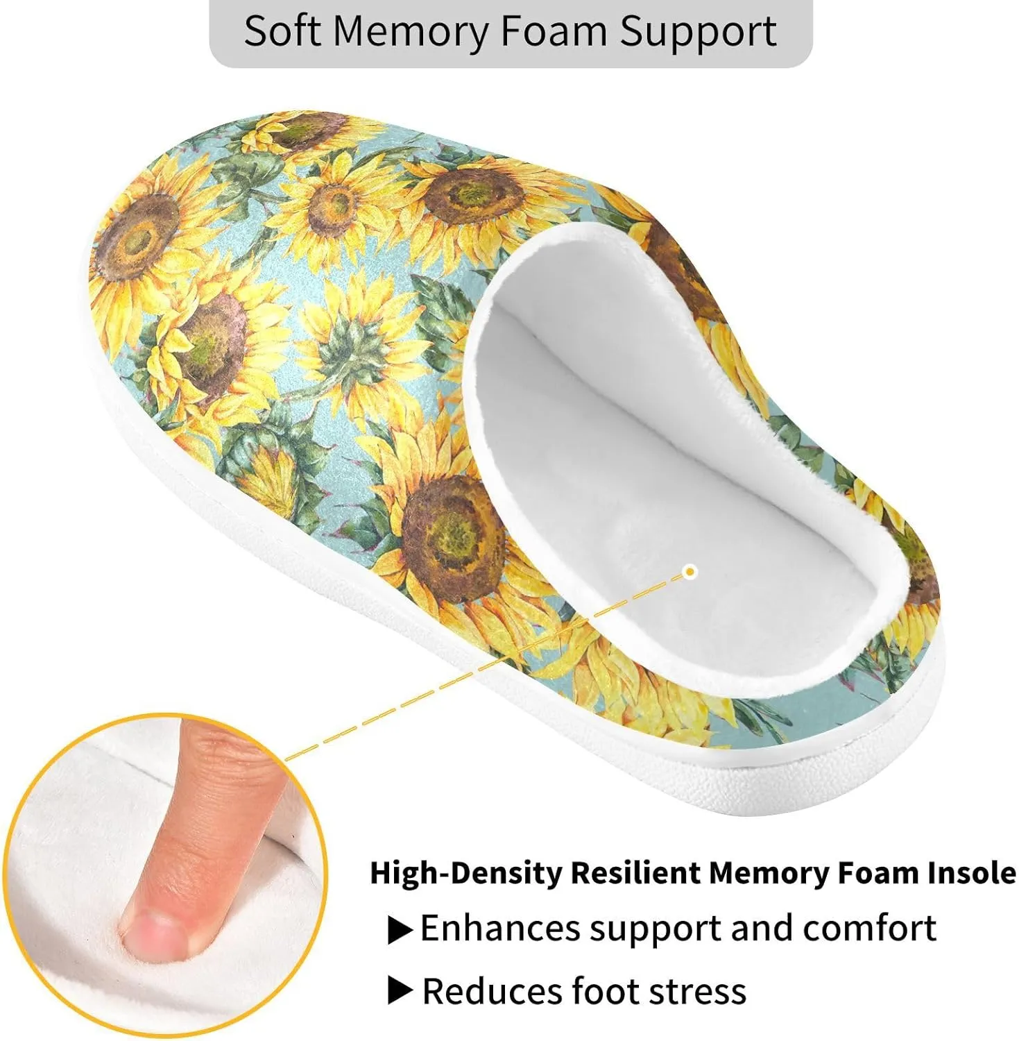 GAIGEO Mens House Slippers Sunny Sunflowers Blue, Memory Foam Warm Slippers for Women, Soft Comfort for Home or Outdoor Use