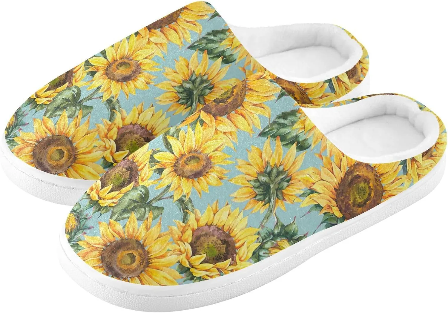 GAIGEO Mens House Slippers Sunny Sunflowers Blue, Memory Foam Warm Slippers for Women, Soft Comfort for Home or Outdoor Use