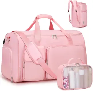 Garment Bags for Travel, 2 in 1 Convertible Carry On Duffle Bag Suit Bags Foldable Backpacks with Shoe Compartment & Toiletry Bag, Hanging Bags for Clothes Dress Suit for Men Women Gift (Pink)