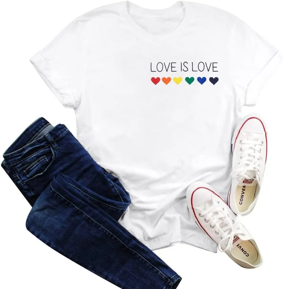 Gay Pride Shirts Women Rainbow Graphic Tee Love Wins T Shirt LGBT Equality Shirts Casual Summer Short Sleeve Tops