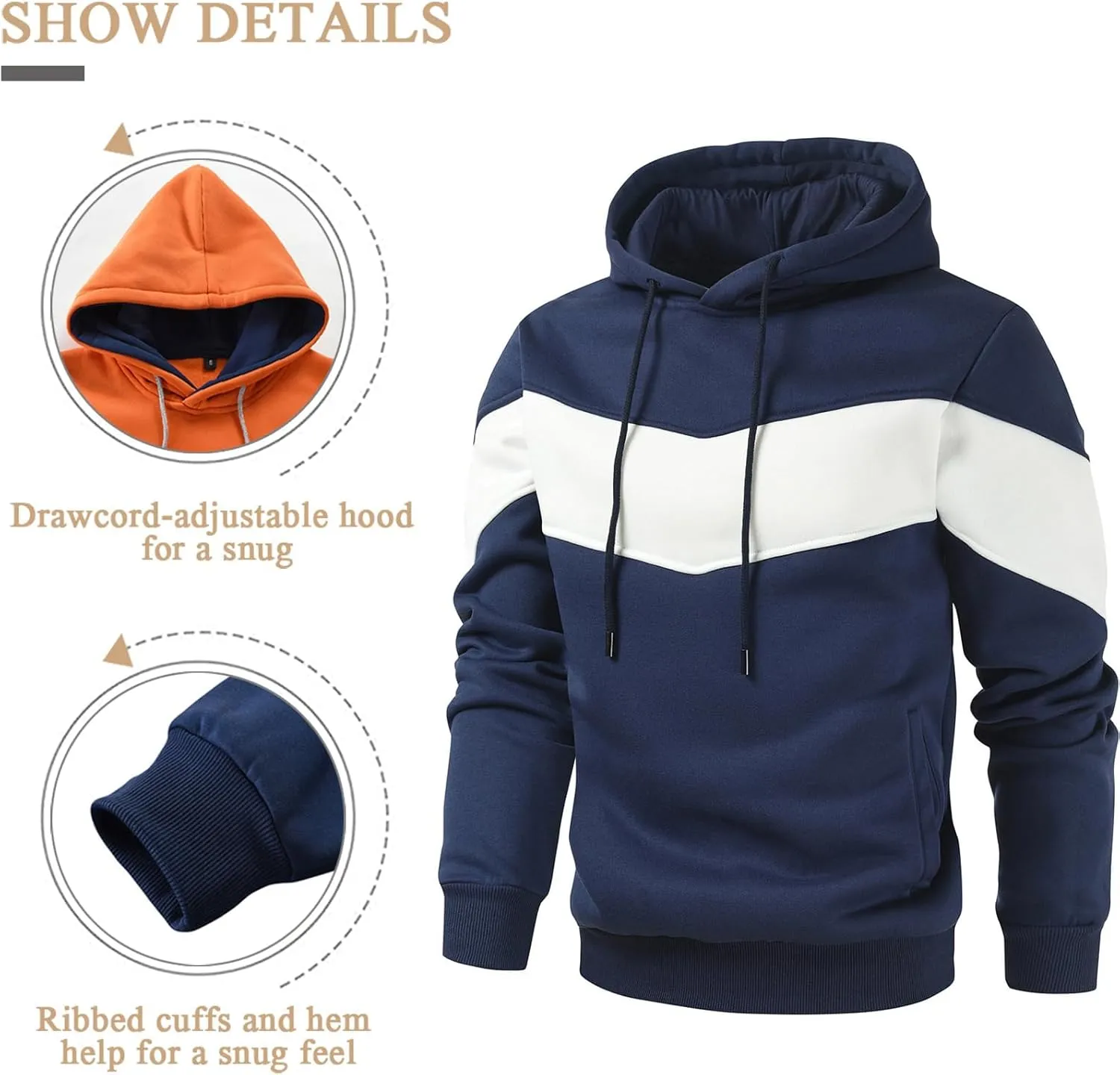 Gesean Men's Novelty Color Block Pullover Fleece Hoodie Long Sleeve Casual Sweatshirt with Pocket