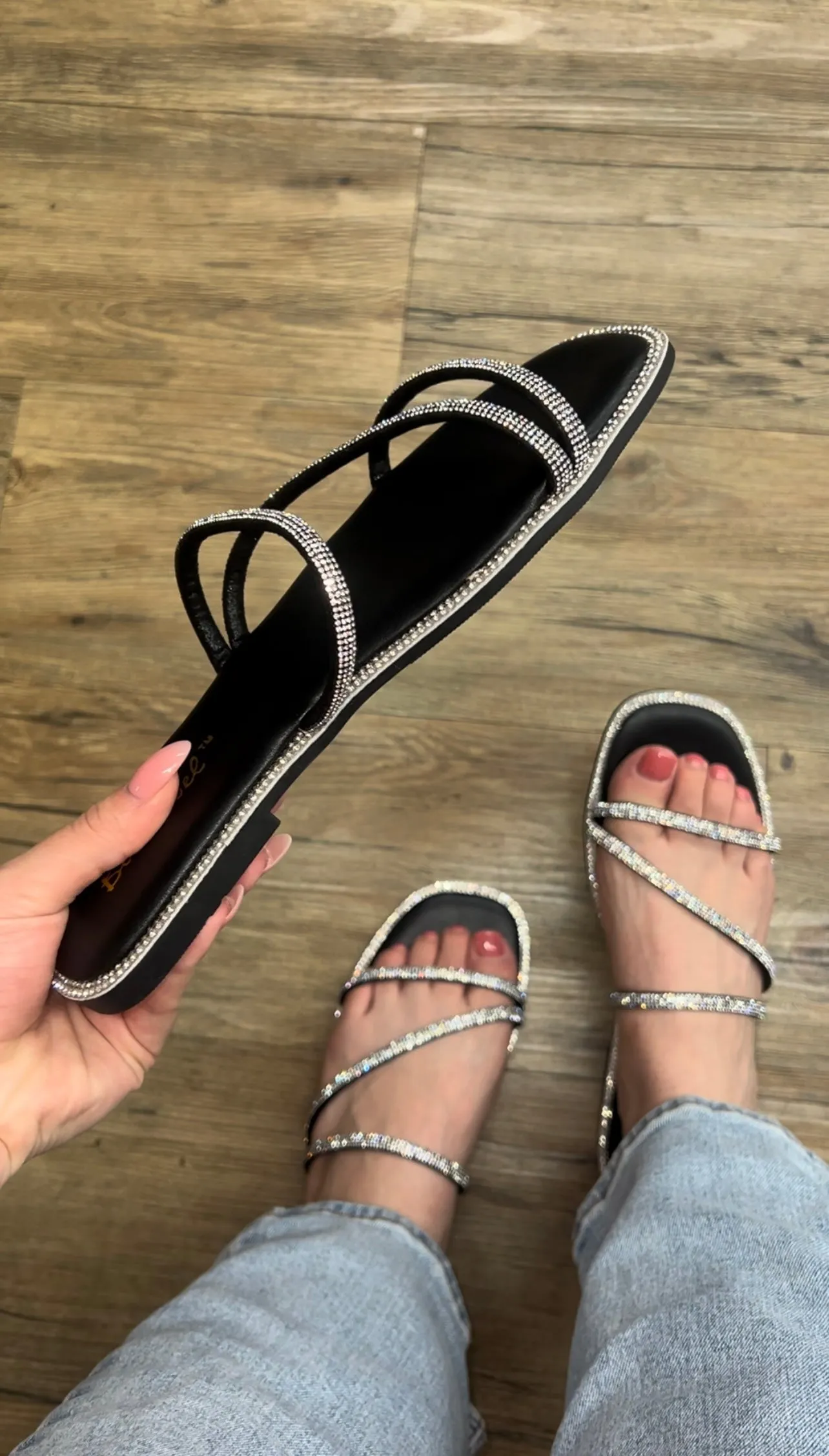 Gigi Embellished Flat Sandal - Black