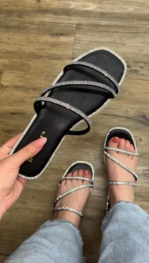 Gigi Embellished Flat Sandal - Black