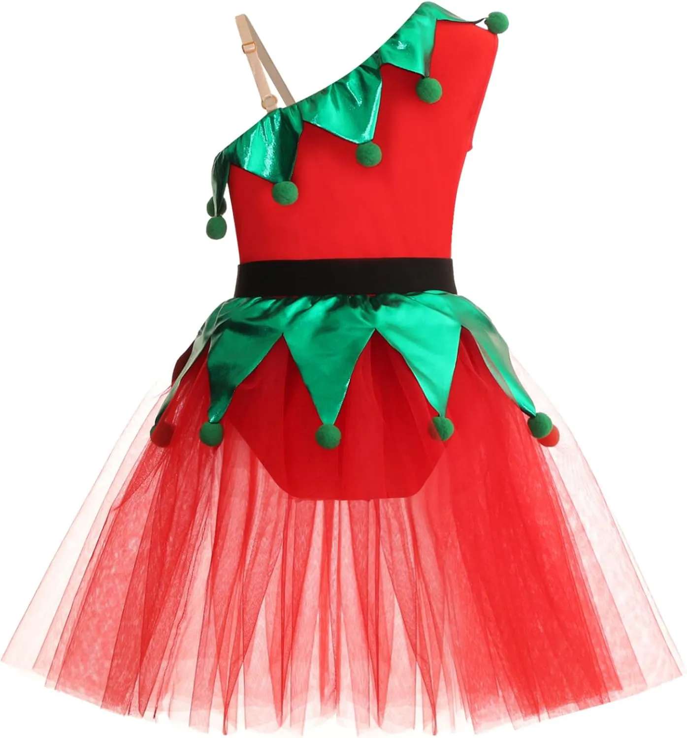 Girls Christmas Clothes Sleeveless One Shoulder Tutu Dress Figure Ice Skating Dress Dance Dress Leotards