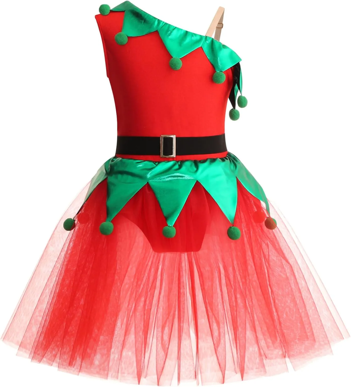 Girls Christmas Clothes Sleeveless One Shoulder Tutu Dress Figure Ice Skating Dress Dance Dress Leotards