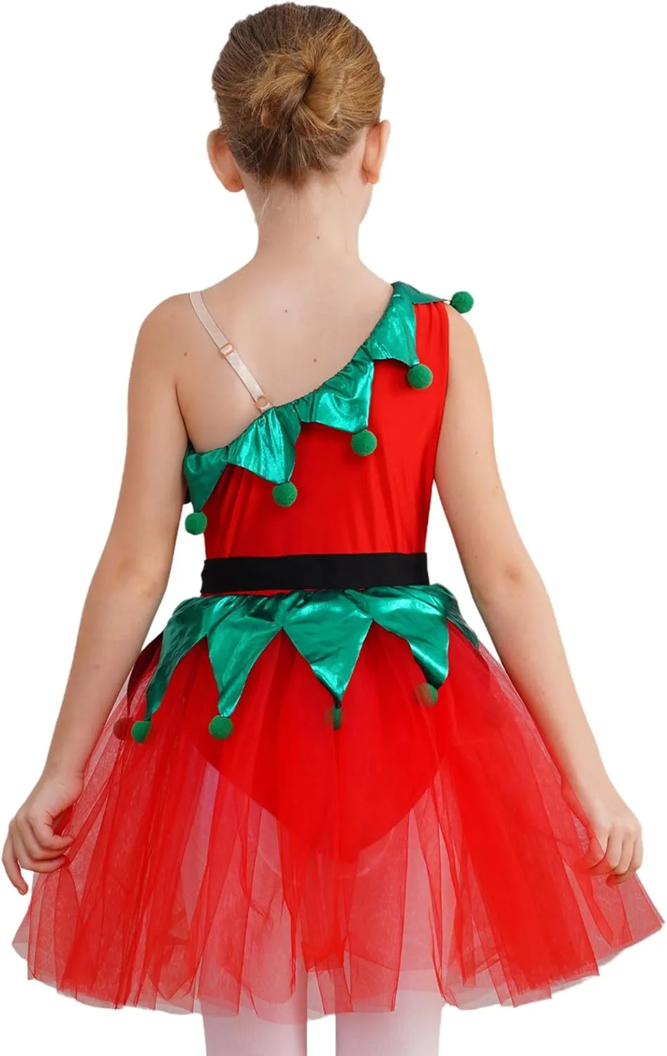 Girls Christmas Clothes Sleeveless One Shoulder Tutu Dress Figure Ice Skating Dress Dance Dress Leotards