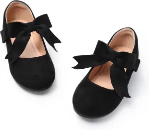 Girls Mary Jane Flats - Soft Round Toe Dress Shoes with Non-Slip Soles | Cute Bow Ballet Flats for Weddings, School, Parties (Toddler/Kids Sizes)
