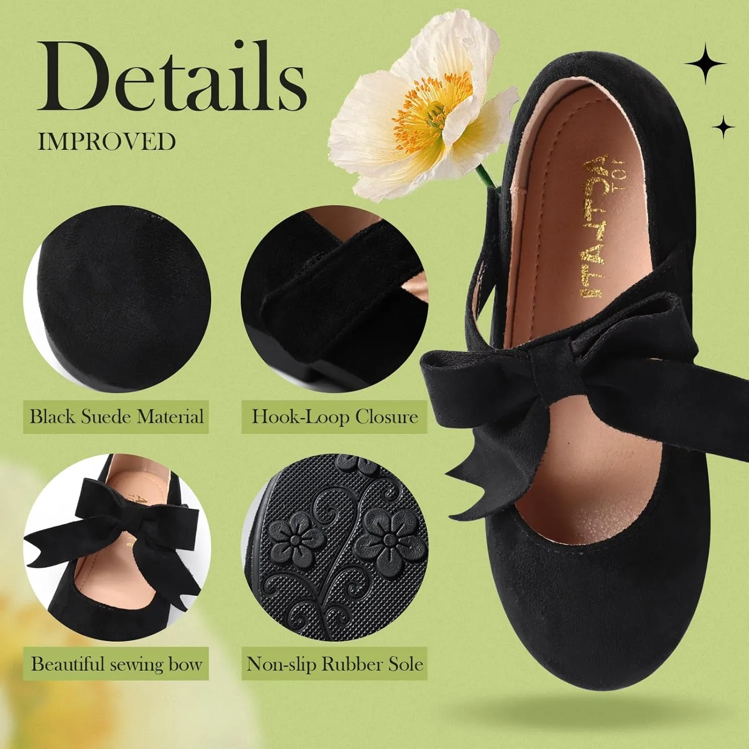Girls Mary Jane Flats - Soft Round Toe Dress Shoes with Non-Slip Soles | Cute Bow Ballet Flats for Weddings, School, Parties (Toddler/Kids Sizes)