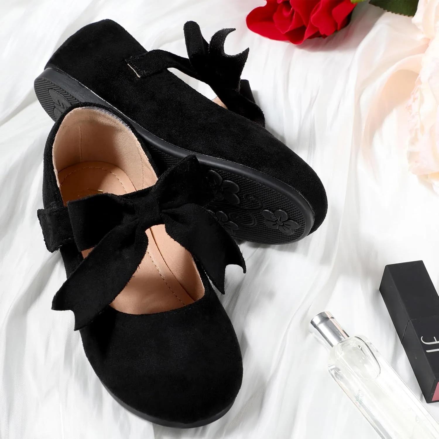 Girls Mary Jane Flats - Soft Round Toe Dress Shoes with Non-Slip Soles | Cute Bow Ballet Flats for Weddings, School, Parties (Toddler/Kids Sizes)