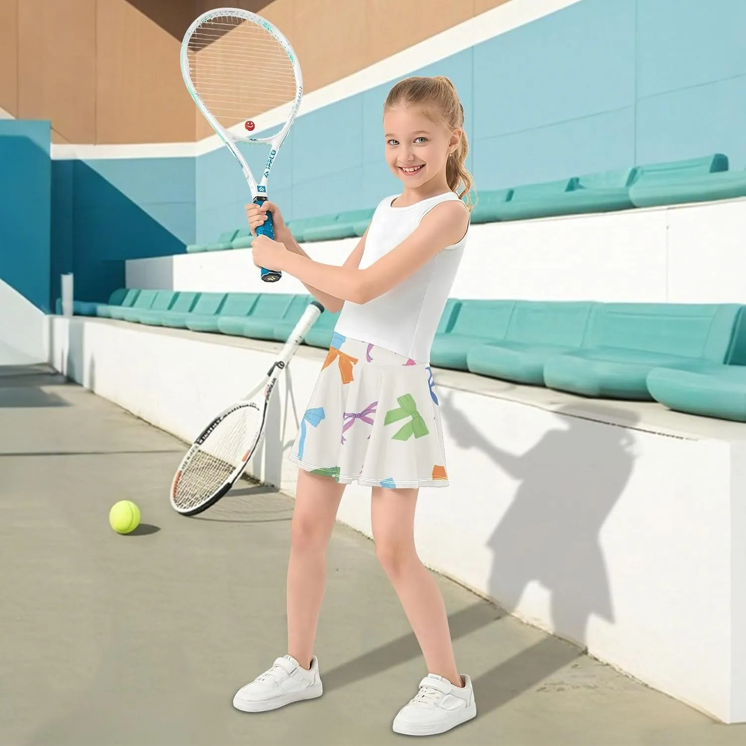 Girls Skorts Active Athletic Skirts with Inner Built-in Shorts for Golf Tennis 3-12T Geometric Stars Hot Pink