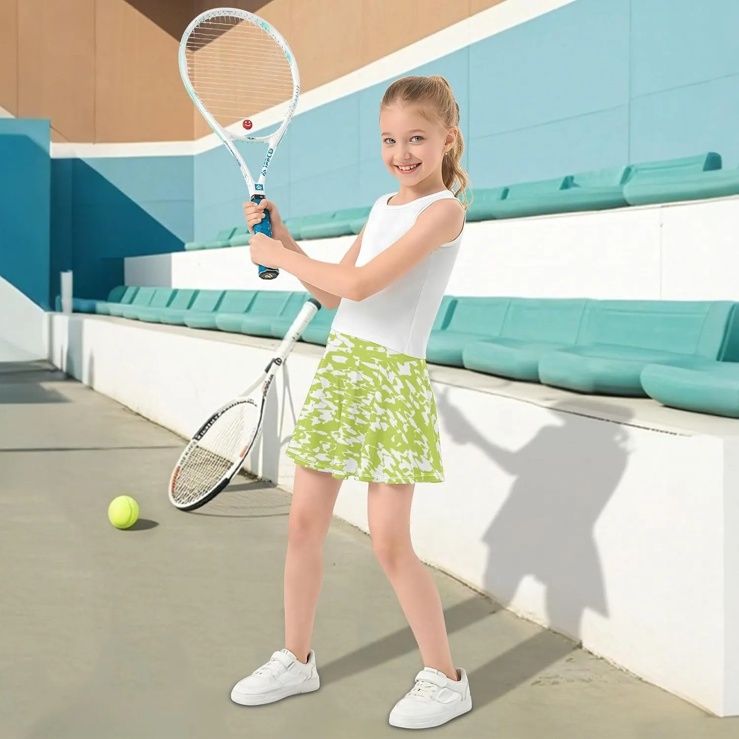 Girls Skorts Active Athletic Skirts with Inner Built-in Shorts for Golf Tennis 3-12T Red and Green Stripes