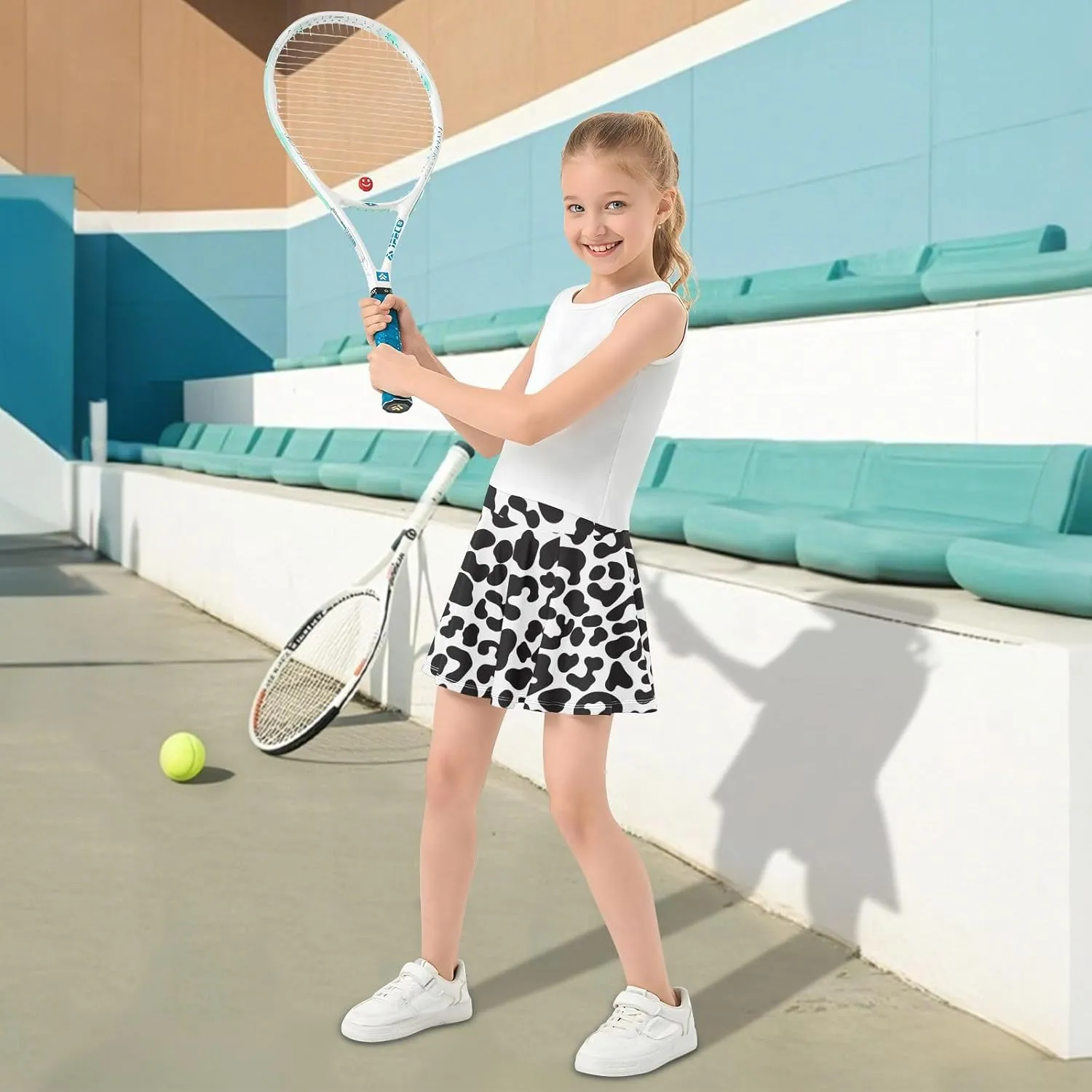 Girls Skorts Active Athletic Skirts with Inner Built-in Shorts for Golf Tennis 3-12T Violet Flowers Purple