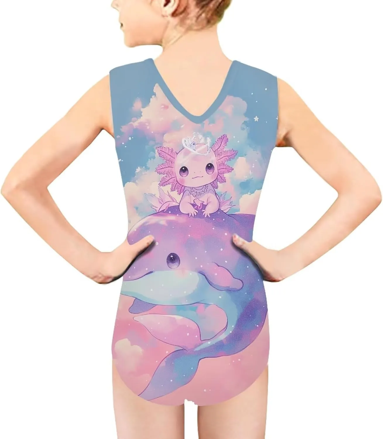 Girls Swimsuits Size 3-14 Kids Summer Sleeveless One Piece Bathing Suit Beach V-Neck