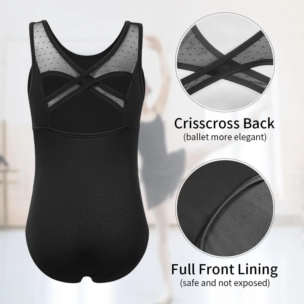 Girls Turtleneck Dance Leotard for Ballet, Lace Neckline, Full Front Lining, Hollow Back