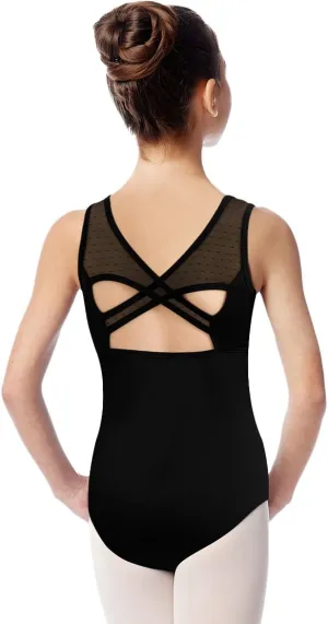 Girls Turtleneck Dance Leotard for Ballet, Lace Neckline, Full Front Lining, Hollow Back