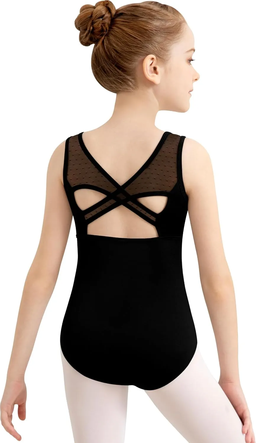 Girls Turtleneck Dance Leotard for Ballet, Lace Neckline, Full Front Lining, Hollow Back