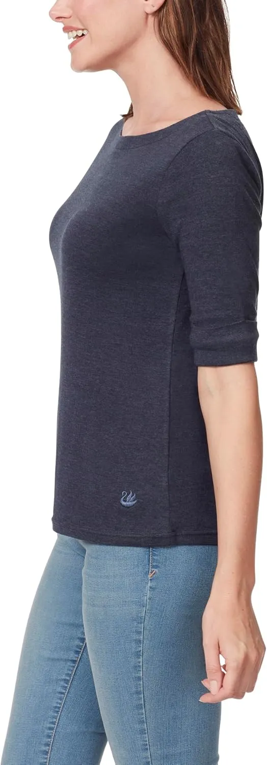 Gloria Vanderbilt Women's Alanis Boat Neck Knit Tee Shirt with Elbow Sleeves Standard
