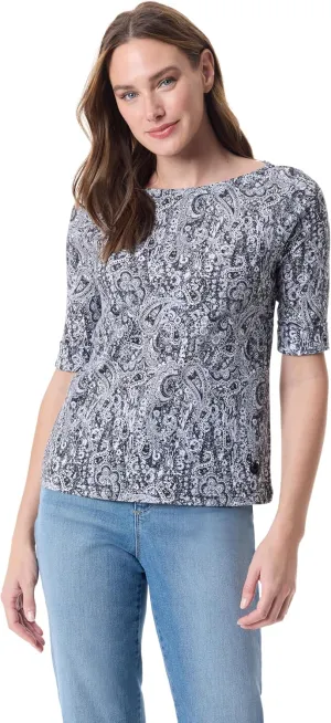 Gloria Vanderbilt Women's Alanis Boat Neck Knit Tee Shirt with Elbow Sleeves Standard