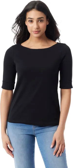 Gloria Vanderbilt Women's Alanis Boat Neck Knit Tee Shirt with Elbow Sleeves Standard