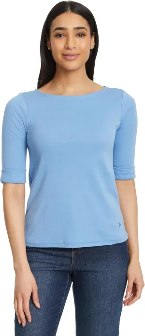 Gloria Vanderbilt Women's Alanis Boat Neck Knit Tee Shirt with Elbow Sleeves Standard