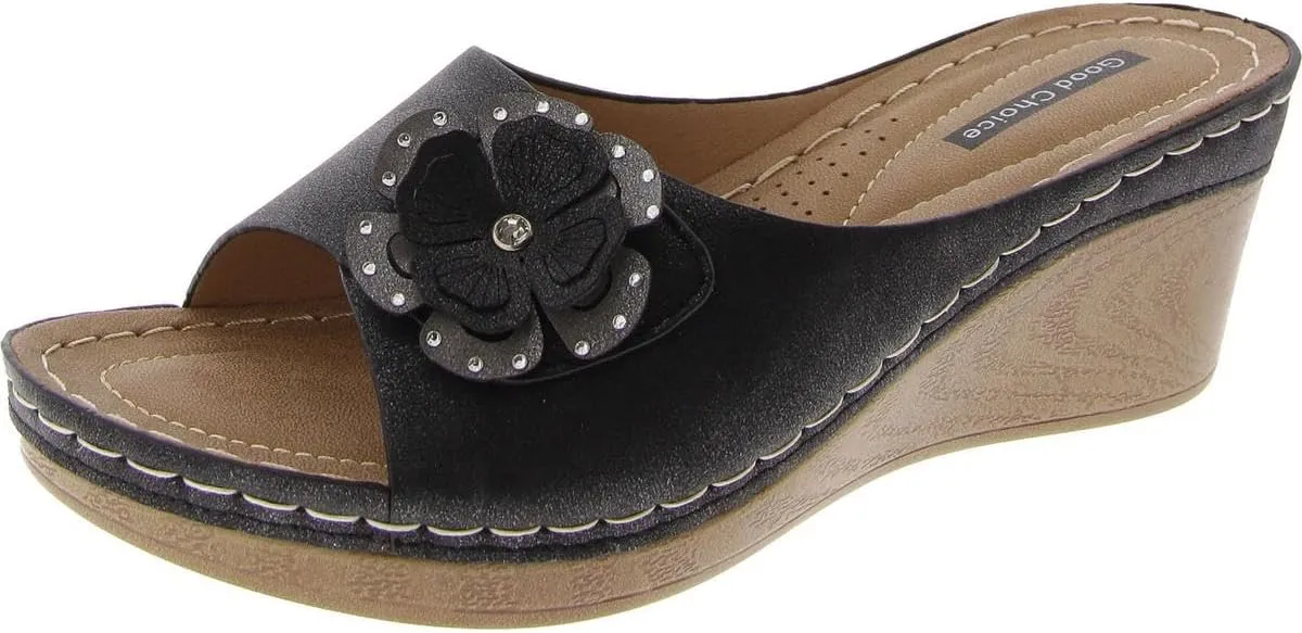 Good Choice Shoes Women's Naples Black Wedge Sandal - Size 9.5, Medium Width, Fashion-Conscious