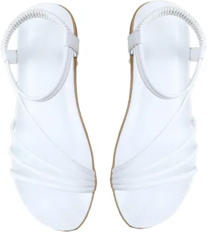 GORGLITTER Women's White Strappy Flat Sandals 2025 Dressy Summer Ankle Strap Open Toe Slides