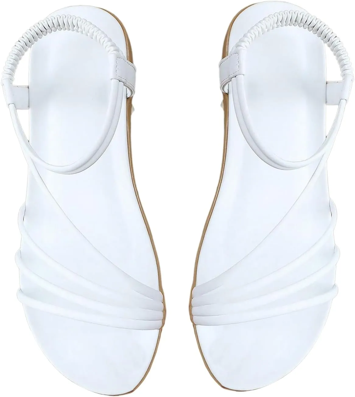 GORGLITTER Women's White Strappy Flat Sandals 2025 Dressy Summer Ankle Strap Open Toe Slides