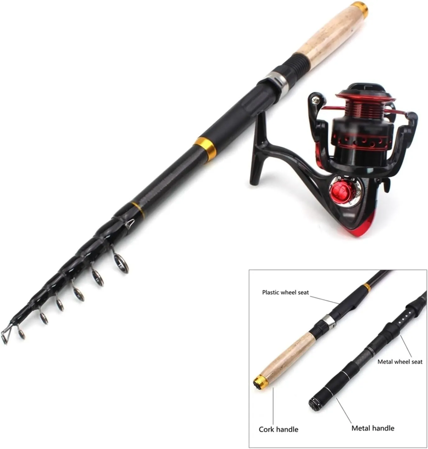 GRFIT Fishing Rod Telescopic Carbon Fiber Fishing Rod Portable Spinning Rod and Spinning Reels Multi-Function Set 6ft 7ft 8ft 9ft 10ft Portable Fishing Rod