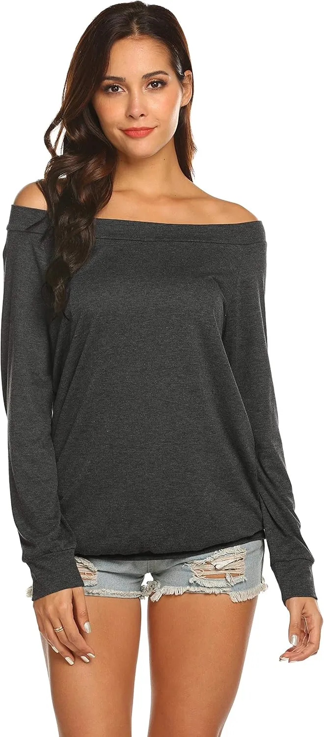 Halife Women's Long Sleeve Boat Neck Off Shoulder Blouse Tops