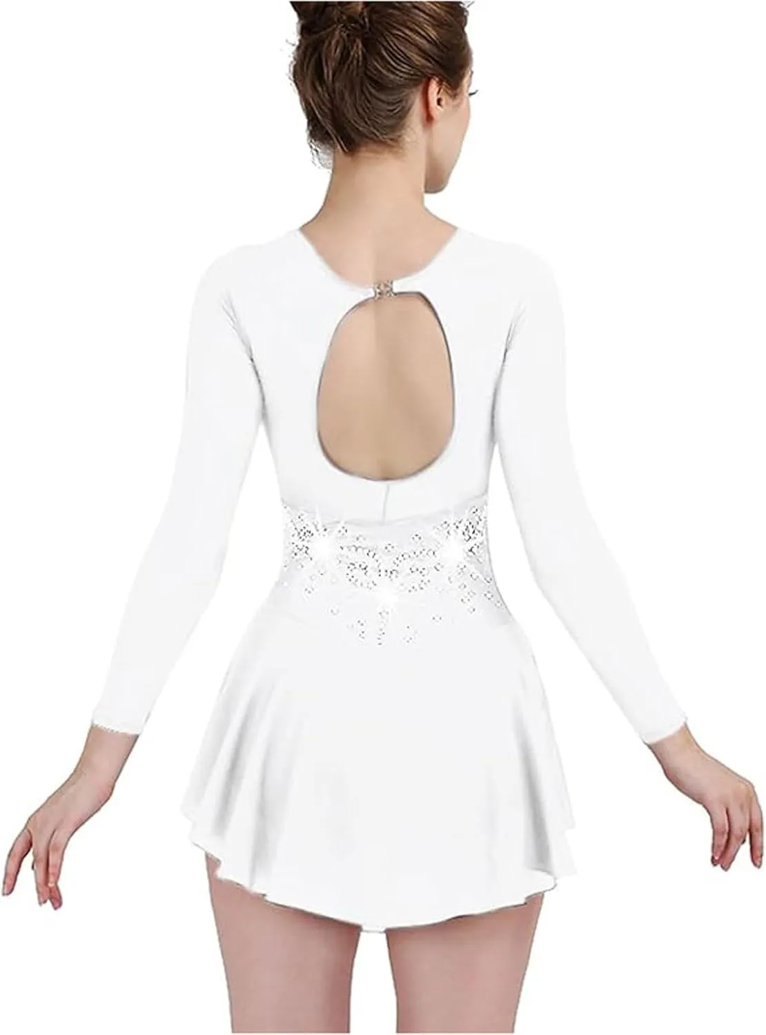 Handmade Ice Figure Skating Dress Long Sleeve Ballet Competition Clothing Crystal Skating Performance Skirt