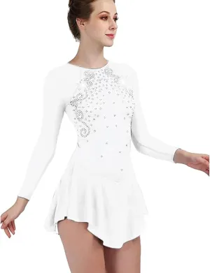 Handmade Ice Figure Skating Dress Long Sleeve Ballet Competition Clothing Crystal Skating Performance Skirt