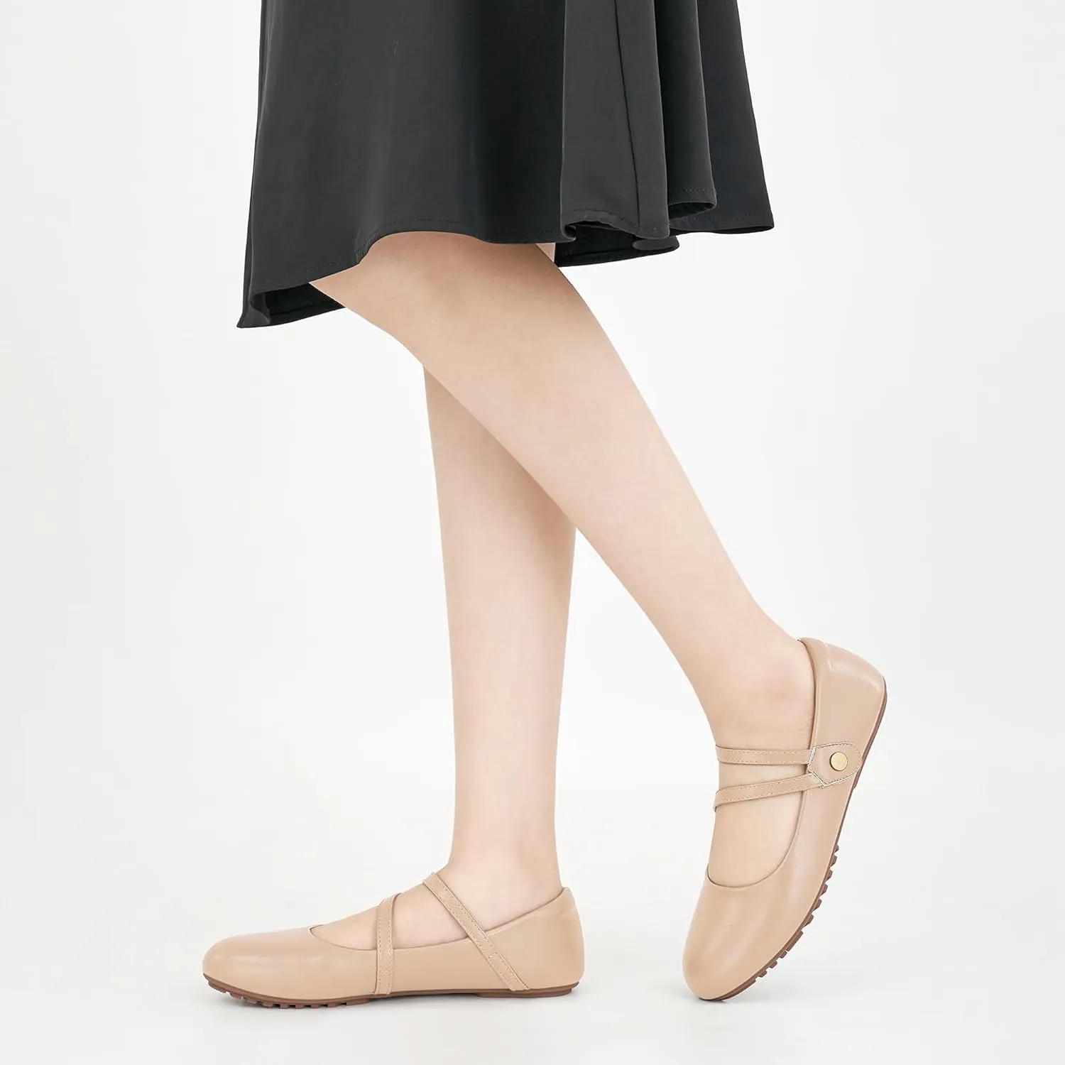 HARENCE Ballet Flats Shoes for Women: Dressy Round Toe Double Strap Flats Comfortable Slip On Work Shoes for Wedding Driving