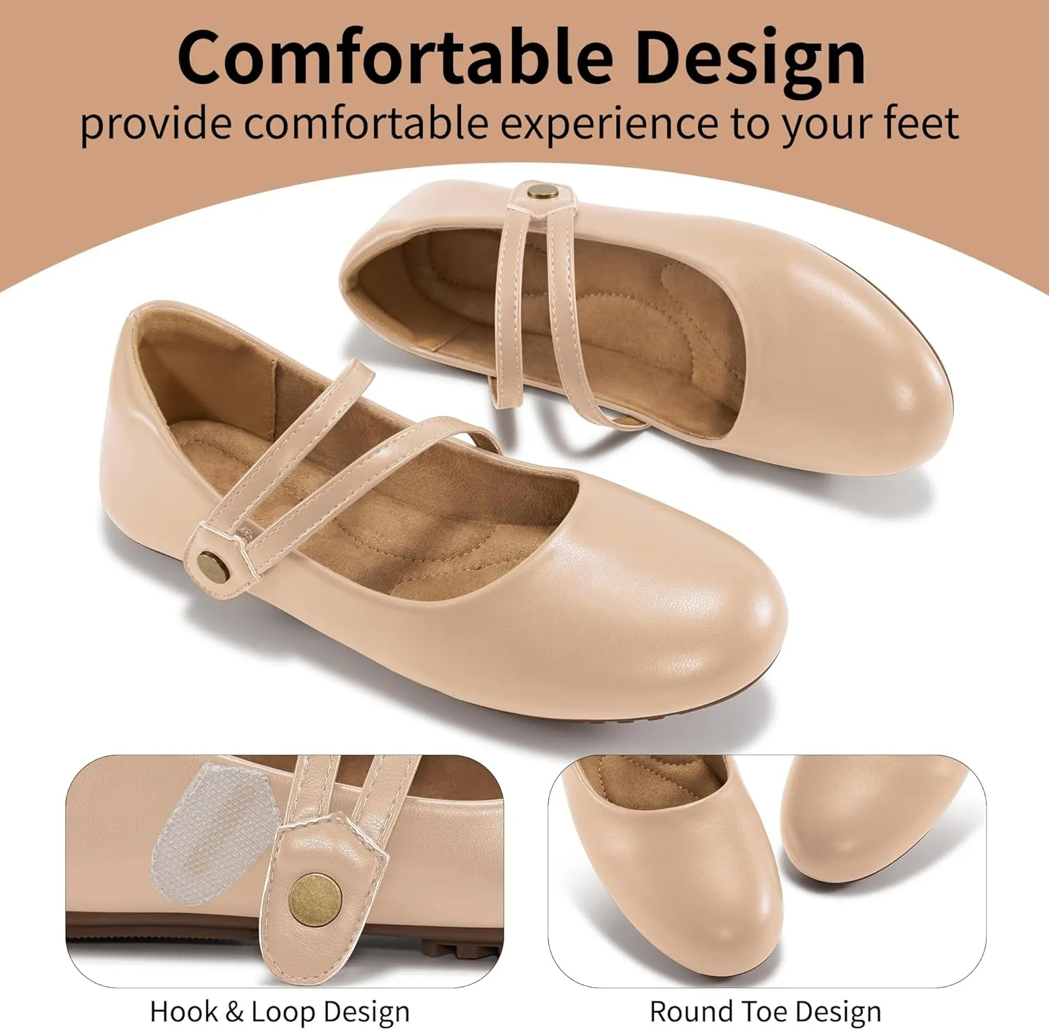 HARENCE Ballet Flats Shoes for Women: Dressy Round Toe Double Strap Flats Comfortable Slip On Work Shoes for Wedding Driving