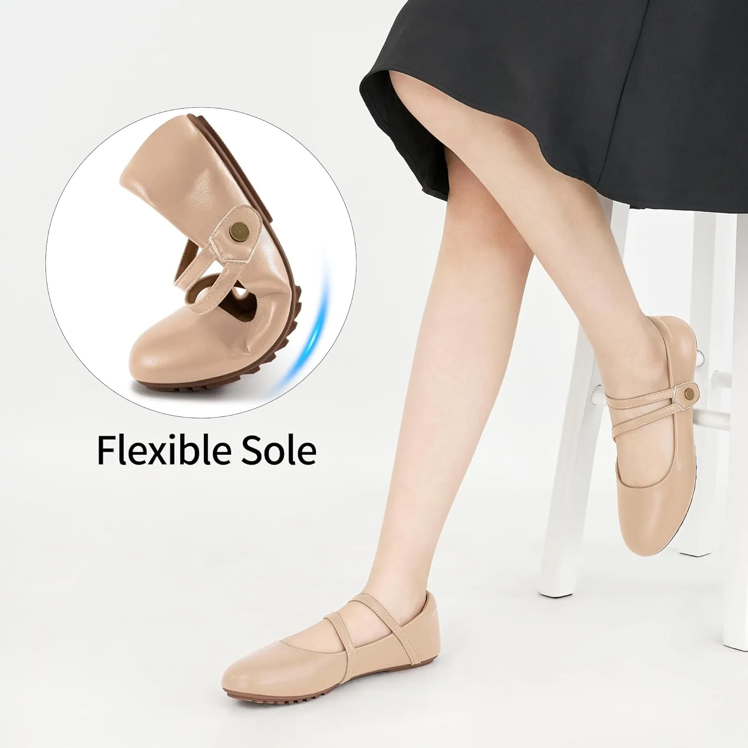 HARENCE Ballet Flats Shoes for Women: Dressy Round Toe Double Strap Flats Comfortable Slip On Work Shoes for Wedding Driving