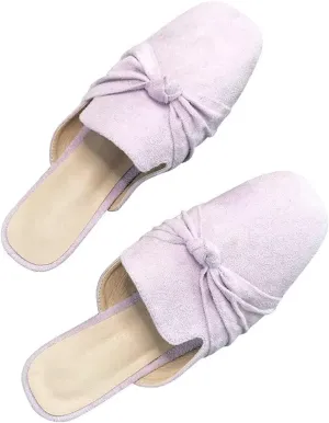 Hee grand Mules for Women Bowtie Mule Slippers Summer Square Toe Slip On Loafers Casual Suede Clogs Slides