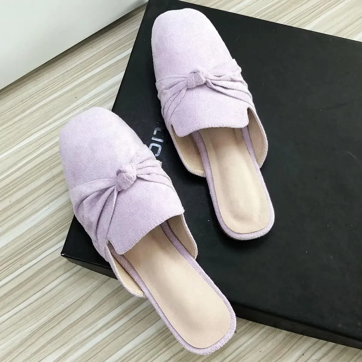 Hee grand Mules for Women Bowtie Mule Slippers Summer Square Toe Slip On Loafers Casual Suede Clogs Slides