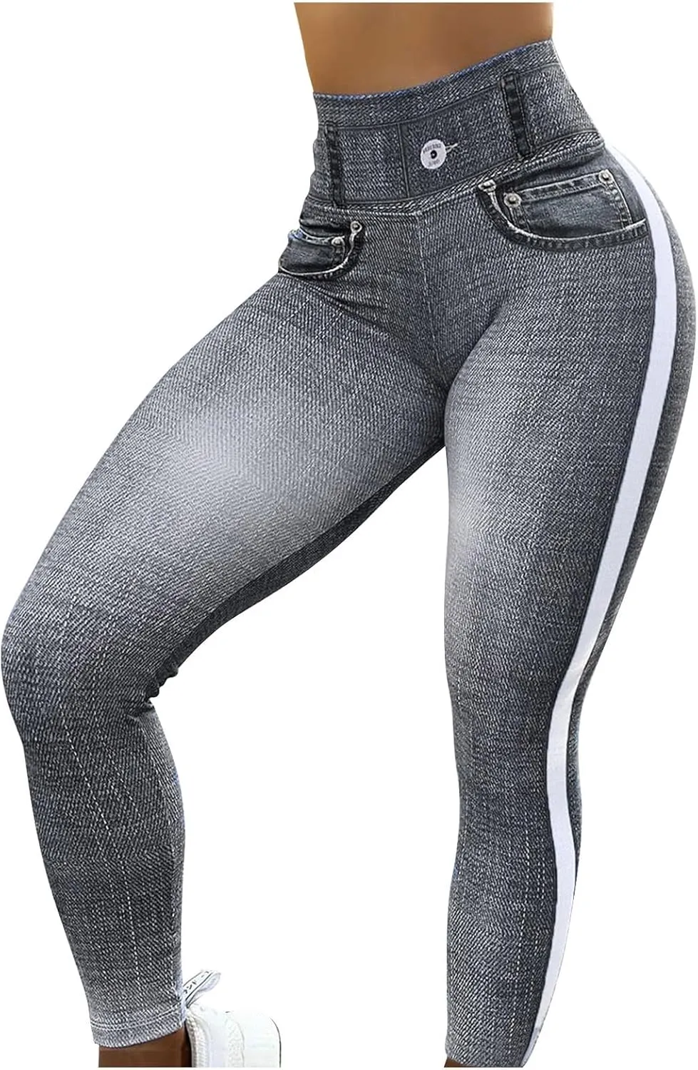 HGps8w Women's Denim Print Fake Jeans Super High Waisted Stretchy Slim Fitted Leggings Casual Skinny Yoga Pants