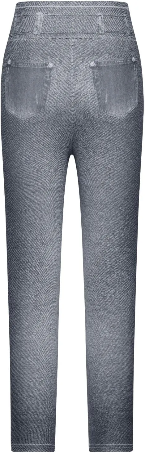 HGps8w Women's Denim Print Fake Jeans Super High Waisted Stretchy Slim Fitted Leggings Casual Skinny Yoga Pants