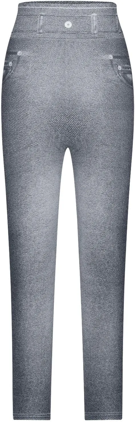 HGps8w Women's Denim Print Fake Jeans Super High Waisted Stretchy Slim Fitted Leggings Casual Skinny Yoga Pants