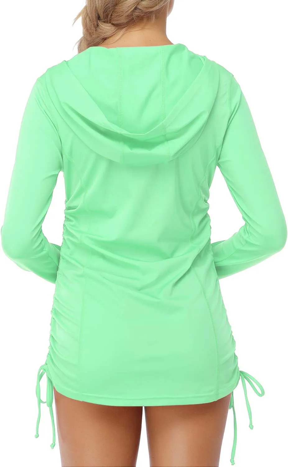 HISKYWIN Womens Hoodie Thumb Hole UV Sun Protection Rash Guard Side Adjustable Wetsuit Swimsuit Top