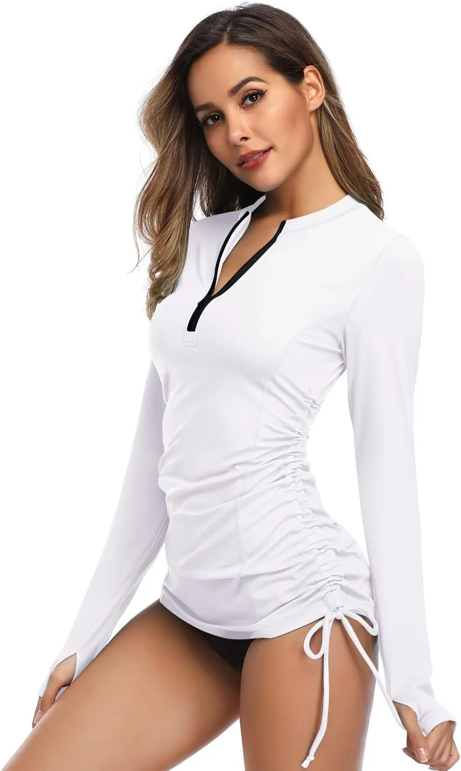 HISKYWIN Women's Long Sleeve UV Sun Protection Rash Guard Side Adjustable Wetsuit Swimsuit Top