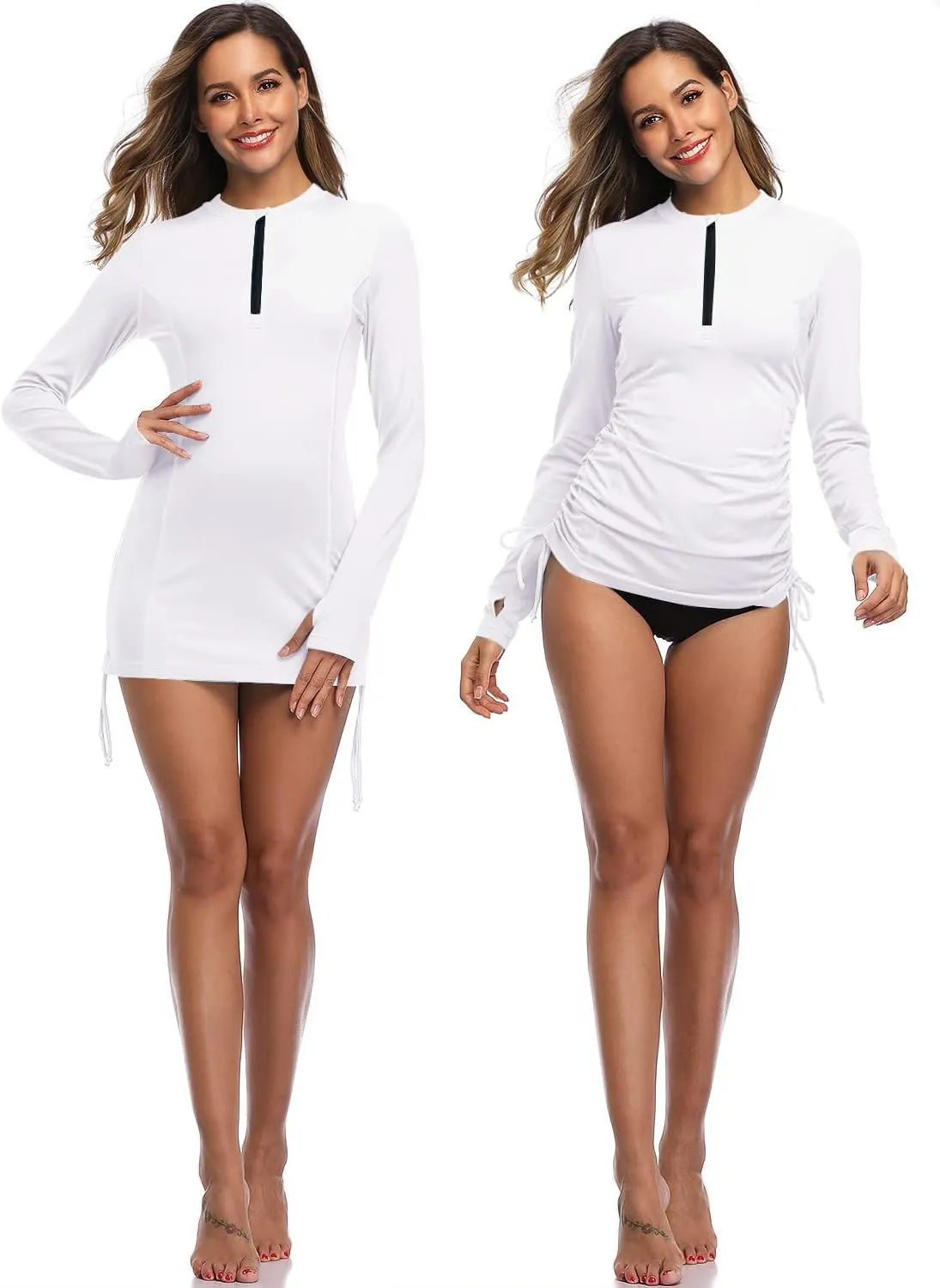 HISKYWIN Women's Long Sleeve UV Sun Protection Rash Guard Side Adjustable Wetsuit Swimsuit Top