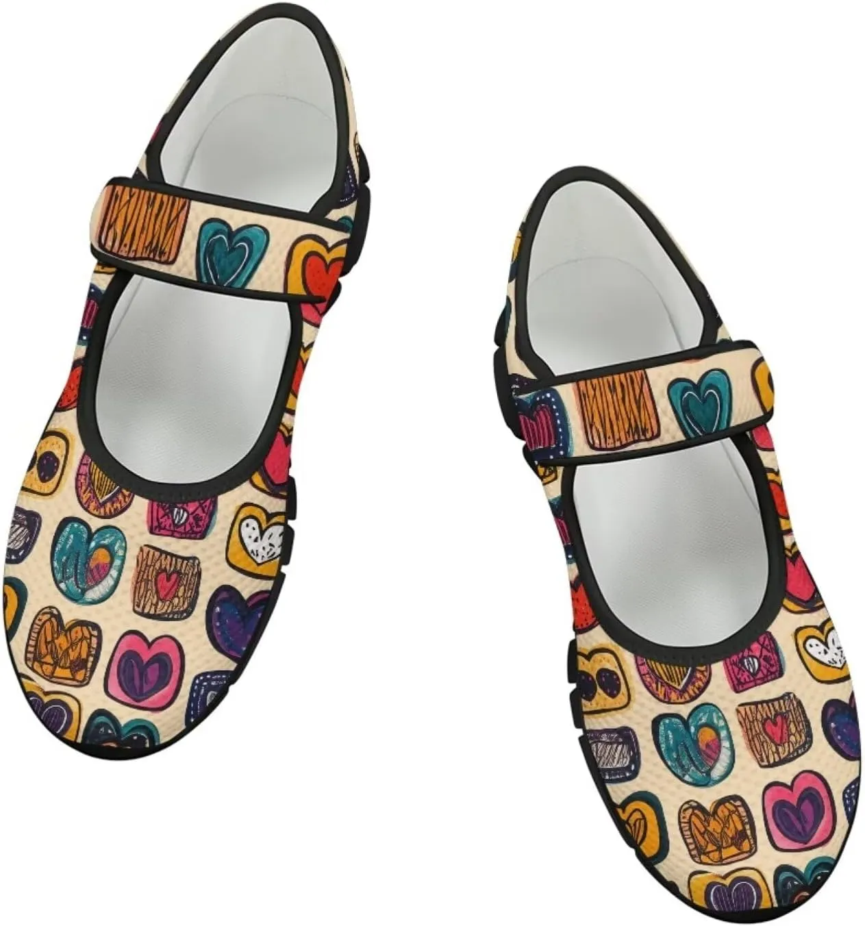 Howilath Heart Love Women's Ballet Flats Round Toe Mary Janes Casual Flats Shoes Ballerina Shoes for Party Wedding Work