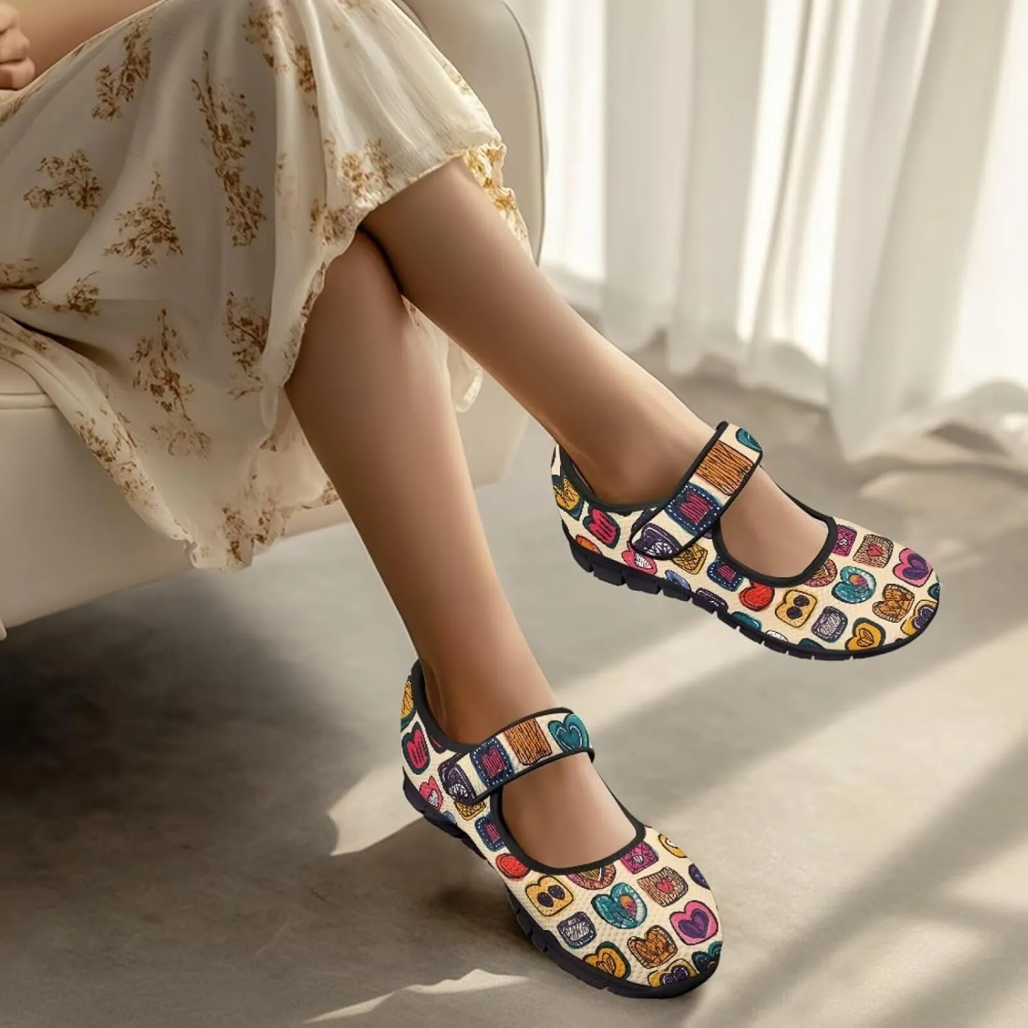 Howilath Heart Love Women's Ballet Flats Round Toe Mary Janes Casual Flats Shoes Ballerina Shoes for Party Wedding Work