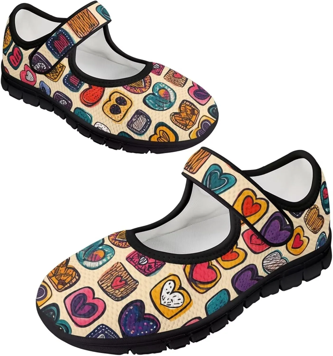 Howilath Heart Love Women's Ballet Flats Round Toe Mary Janes Casual Flats Shoes Ballerina Shoes for Party Wedding Work