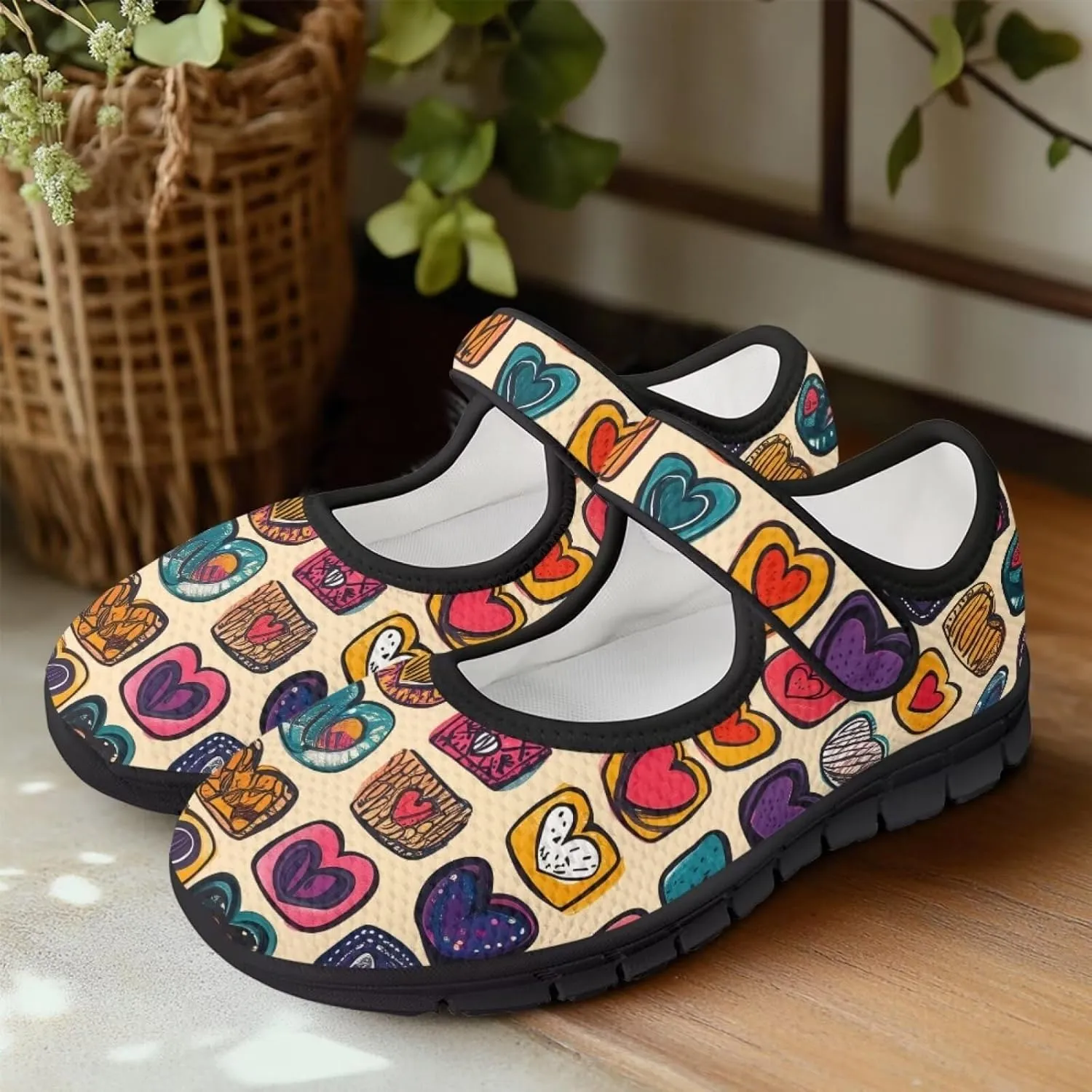 Howilath Heart Love Women's Ballet Flats Round Toe Mary Janes Casual Flats Shoes Ballerina Shoes for Party Wedding Work