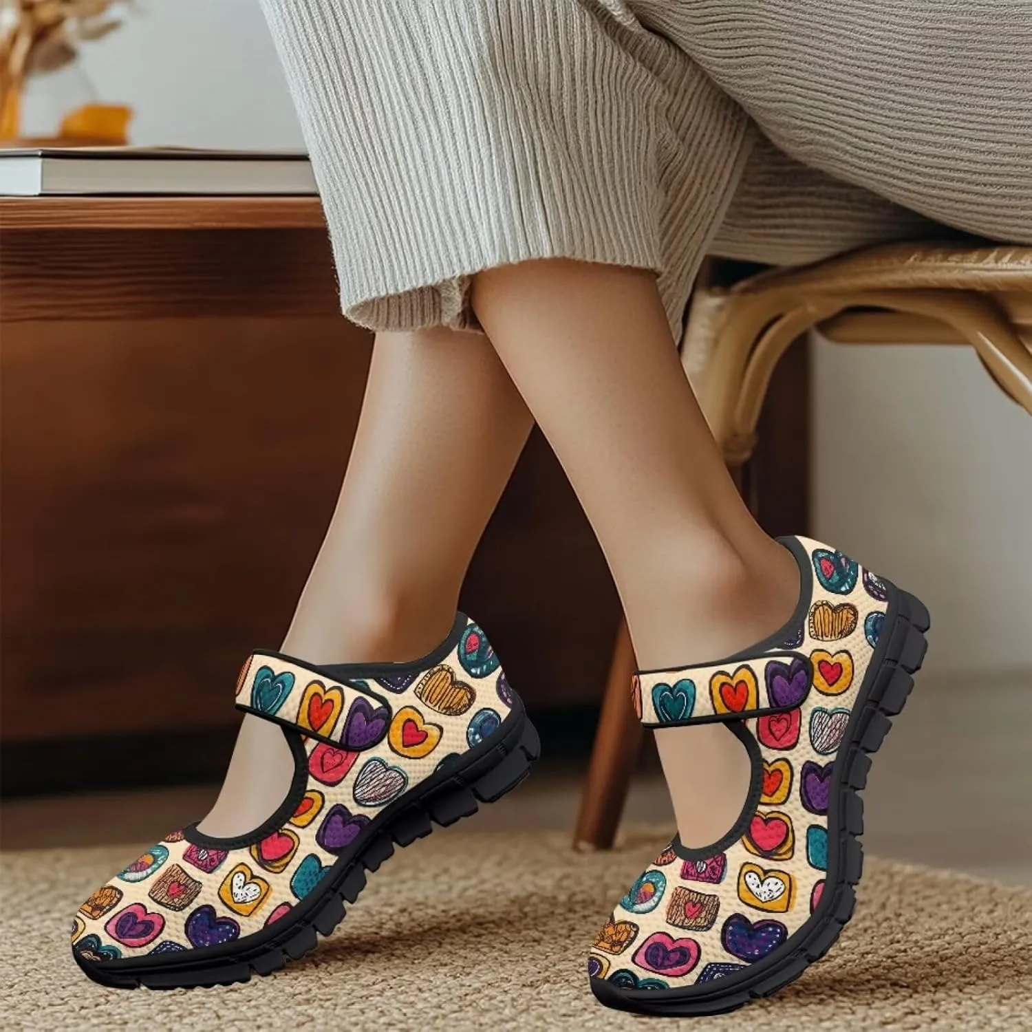 Howilath Heart Love Women's Ballet Flats Round Toe Mary Janes Casual Flats Shoes Ballerina Shoes for Party Wedding Work
