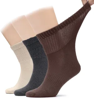 Hugh Ugoli 3 Pairs, Men's Cotton Diabetic Ankle Socks, Wide, Loose, Stretchy, Seamless Toe, Non Binding Top, Semi Cushion